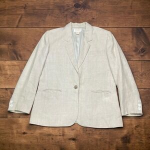 Brooks Brothers Pure Irish Linen Blazer Beige Single Button Vintage Womens 10